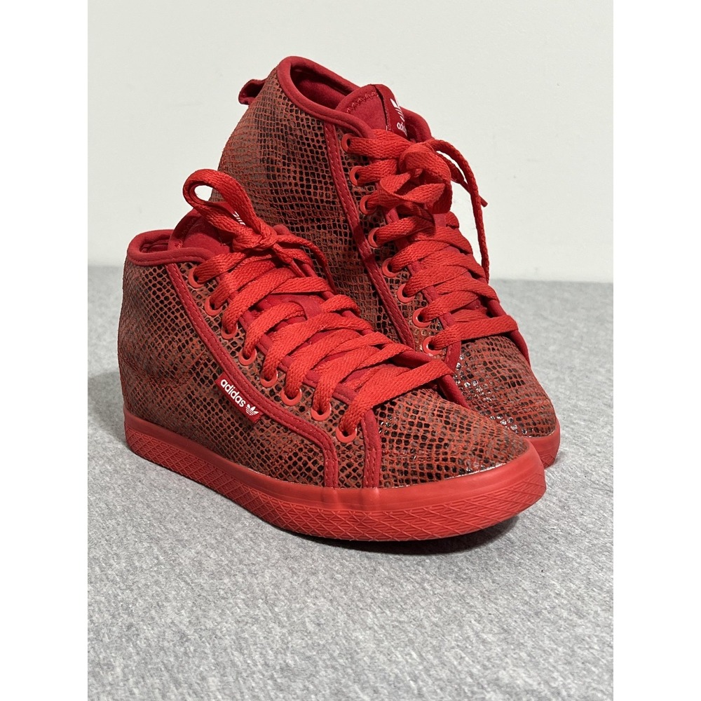 Adidas Shoes Womens Size 7 Red Snake Print High Top Sneakers Honey Mid Wedge - Picture 3 of 13